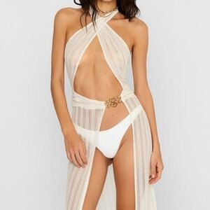Beach Bunny Saddie Ivory & Gold‎ Midi Dress Cover Up